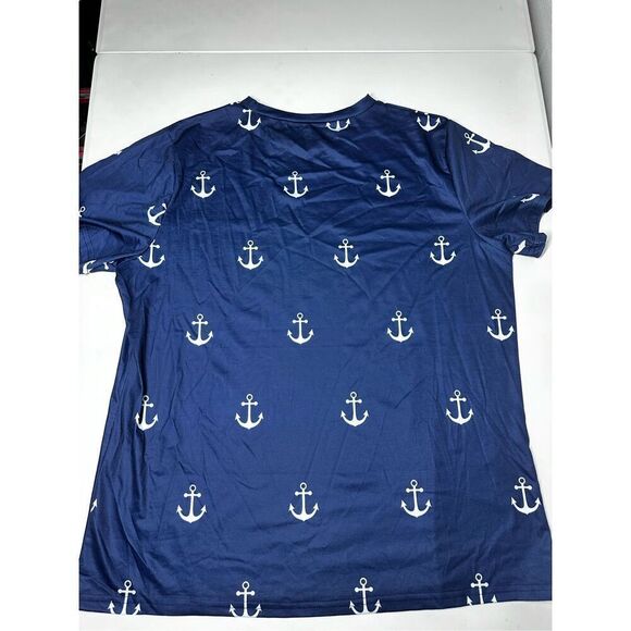 Women Round Neck Anchor Print Short Sleeve T-Shirt Blue White Size 2XL - Picture 8 of 9